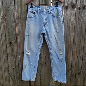 Wrangler Authentics Light Blue Distressed Straight Jeans 100% Cotton W32 L30